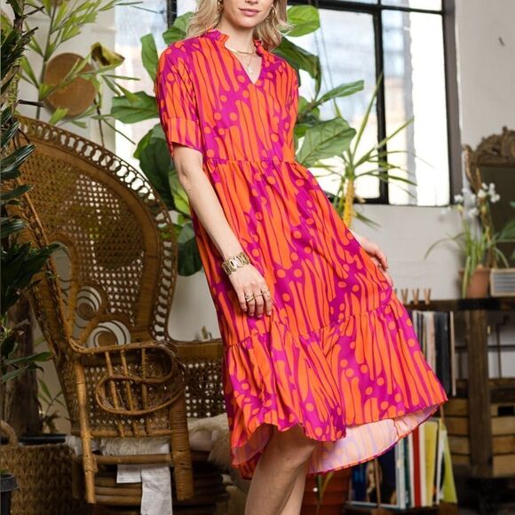 Cezele Dresses & Skirts - Collection by Cezele Orange & Purple Marmalade Dye Print Casual Long Midi Dress